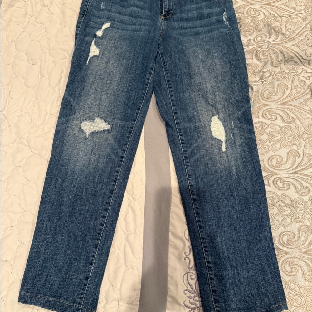 Chico's Blue Straight Leg Jeans with Distressed Details